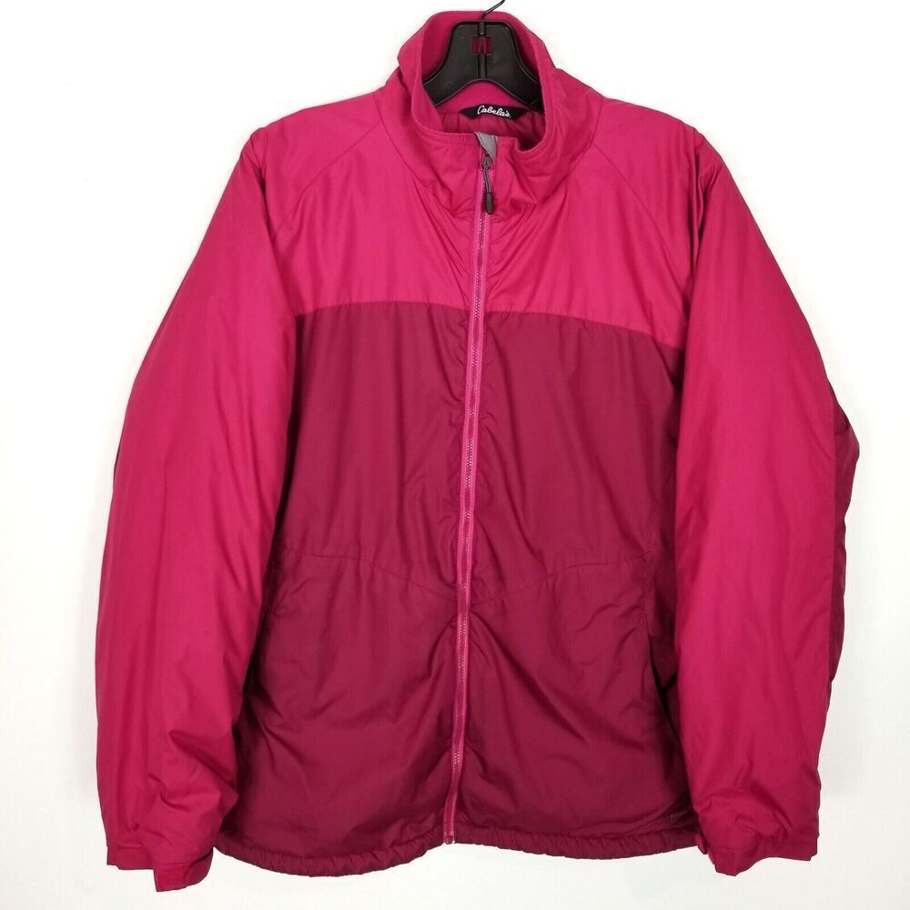 Cabelas Womens Pink‎ Zip Up Fleece Lined Puffer Jacket Sz XL Polartec Outdoor